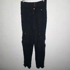 Free People Black Button Fly Cargo Pants Linen Blend Size 6